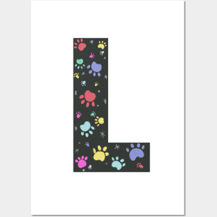 L letter with colorful paw print Posters and Art